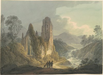 A Ruined Abbey by a Waterfall by William Payne