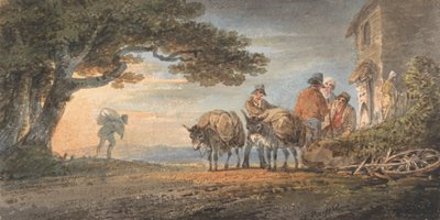 Drivers and Burros Resting at Sunset by William Payne