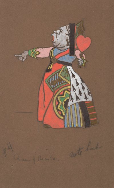 Queen of Hearts costume design for Alice-in-Wonderland by William Penhallow Henderson