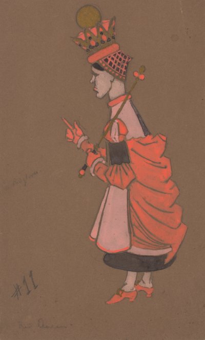 Red Queen costume design for Alice-in-Wonderland by William Penhallow Henderson