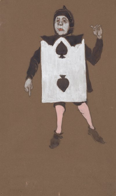 Two of Spades Costume Design for Alice-in-Wonderland by William Penhallow Henderson
