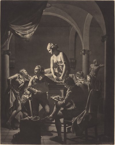 An Academy by Lamplight by William Pether after Joseph Wright