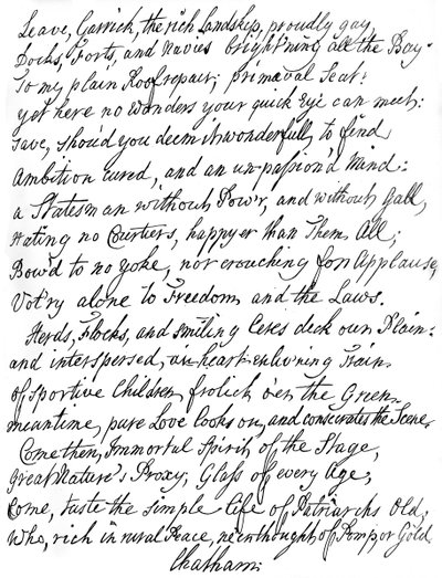 Poem by Lord Chatham to David Garrick, 18th Century by William Pitt