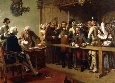 Hogarth Brought Before the Governor of Calais as a Spy by William Powell Frith
