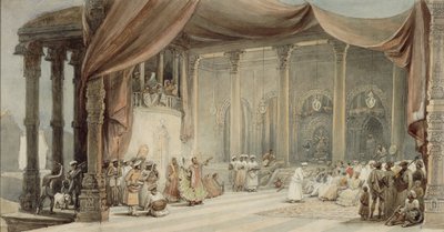 Europeans Being Entertained by Dancers and Musicians in a Splendid Indian House in Calcutta during Durga Puja by William Princep