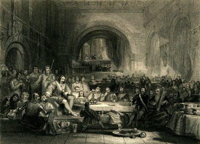 Prince Llewellyn & His Barons, in his Palace near Aber, c. 1836 by William Radclyffe