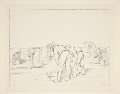 Farm workers with pickaxes and buckets by William Rothenstein