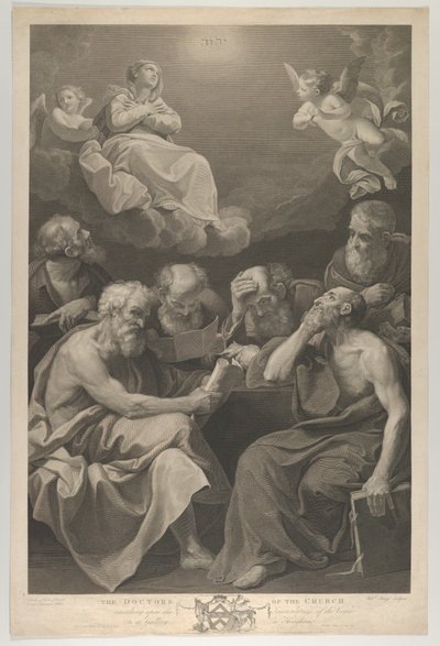The doctors of the church consulting books and documents and contemplating the Virgin, 1785 by William Sharp