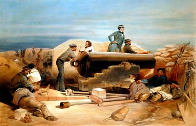 A Quiet Day in the Diamond Battery - portrait of a Lancaster 68-pounder, Crimean War 1855-1856 by William Simpson