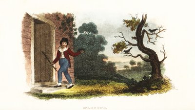 William Smellie, as a boy, taking a nest of young sparrows from their parents in an experiment by William Smellie
