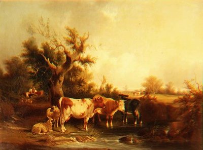 A Wooded Landscape with Cattle by a Stream by William Snr. Shayer