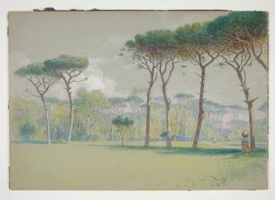Castel Fusano: Landscape - Vast Lawn and Trees by William Stanley Haseltine