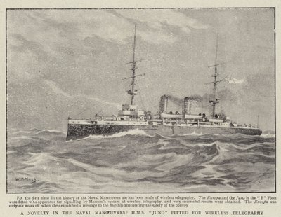 A Novelty in the Naval Manoeuvres, H M S Juno fitted for Wireless Telegraphy by William T. Maud