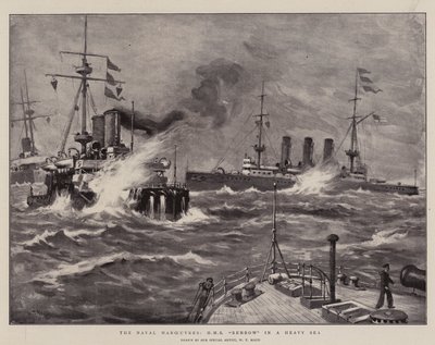 The Naval Manoeuvres, H M S Benbow in a Heavy Sea by William T. Maud