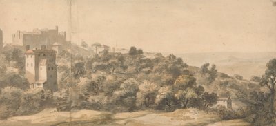 An Italian Landscape: Village on a Hill Left, Hillside Sloping Towards Right, with Distant Valley Beyond by William Taverner