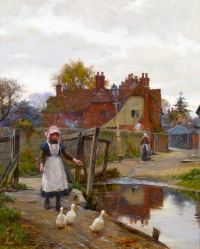 Driving Home the Ducks by the Old Bridge, Abingdon by William Teulon Blandford Fletcher