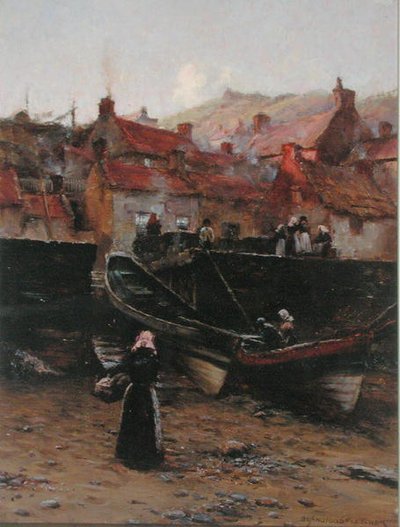 Quayside at Staithes, Yorkshire by William Teulon Blandford Fletcher