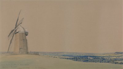 Tysoe Windmill and Church, Warwickshire by William Turner of Oxford