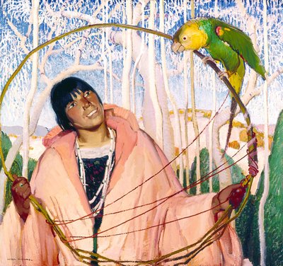 Indian Girl With Parrot And Hoop by William Victor Higgins