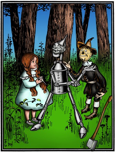 The Wizard of Oz - Illustration by William Wallace Denslow - Dorothy Assisted by the Scarecrow by William Wallace Denslow