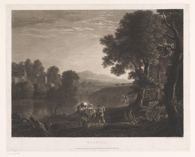 Landscape with Shepherds and Woman on Mule by a River by William Woollett