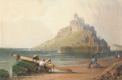 View of Mont St. Michel with Figures on the Beach by William Wyld