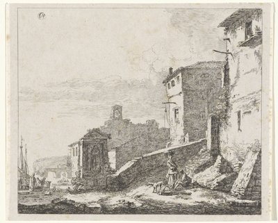 View of a Village by a Harbor by William Young Ottley (possibly)