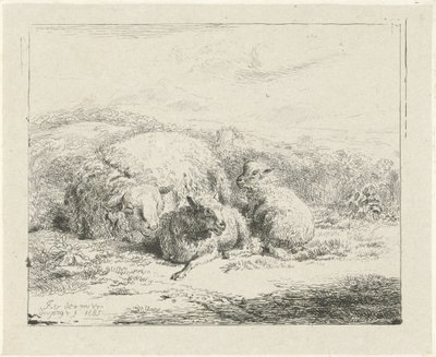 Lying Sheep with Two Lambs by William Young Ottley