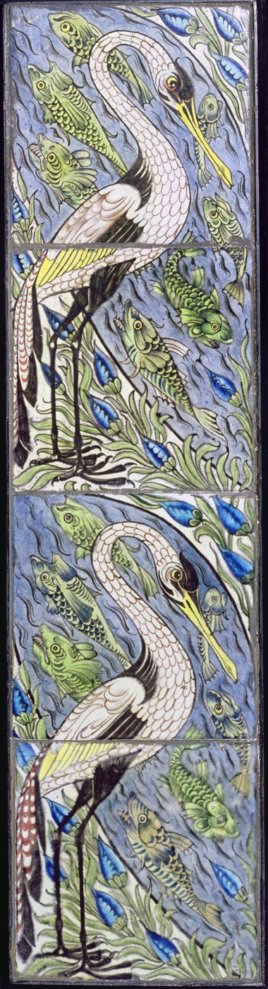 Four Tiles Depicting Fishing Birds by William de Morgan