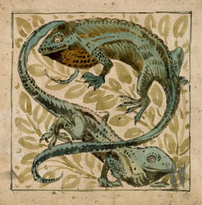 Lizards, design for a tile by William de Morgan