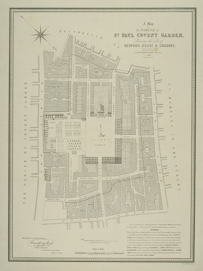 Map of the Parish of St. Paul, Covent Garden, Showing the Site of Bedford House and Grounds, Published by W.P. Metchim, 1686 by Willian Leybourn