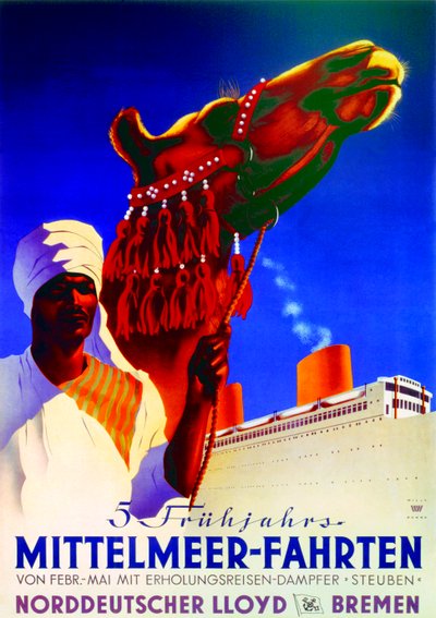 5 Spring Mediterranean Cruises, poster advertising the Bremen North German Lloyd Line by Willy Hanke