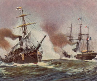 Battle between the German Gunboat "Meteor" and the French Aviso "Bouvet" off Havana, 9 November 1870 by Willy Stower