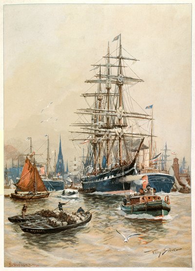 The Port of Hamburg, 20th century by Willy Stower