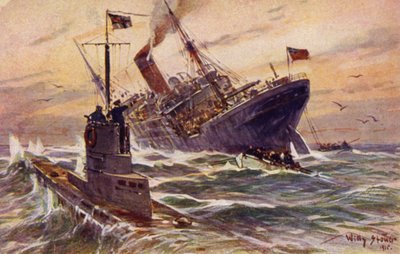 Destruction of a British merchant steamer by a German U-boat, World War I by Willy Stöwer