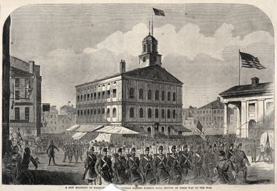 A New Regiment of Massachusetts Volunteers Passing Faneuil Hall, Boston, on Their Way to War by Winslow Homer