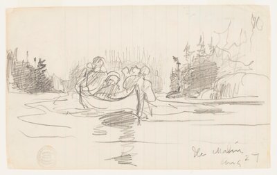Canoe with Three Men, Ile Maligne, Quebec by Winslow Homer