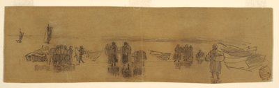 Beach with Four Fishing Boats, Cullercoats, England, 1881–82 by Winslow Homer