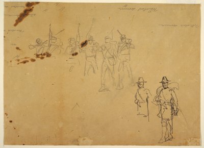 Sketches of Single Infantry Figures and Practice Signatures, 1862 by Winslow Homer