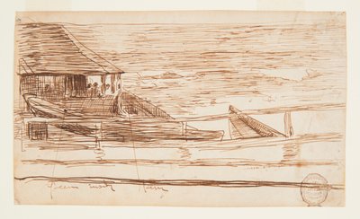 House at a Railing with Beached Dories by Winslow Homer