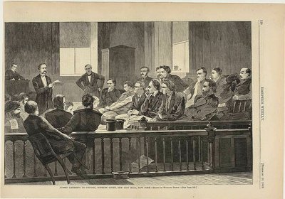 Jurors Listening to Counsel, Supreme Court, New City Hall, New York by Winslow Homer