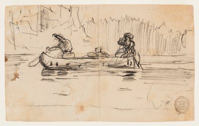 Side View of Canoe with Two Men by Winslow Homer