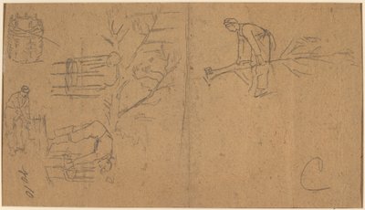 Soldiers Felling Sapling, and Weaving Saplings into Baskets (verso) by Winslow Homer