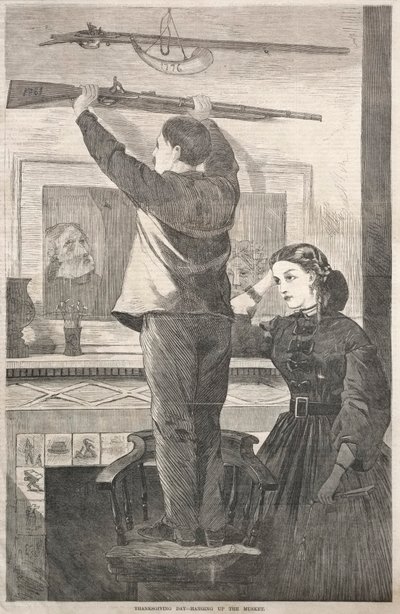 Thanksgiving Day - Hanging up the Musket by Winslow Homer