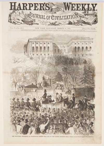The Inaugural Procession at Washington Passing the Gate of the Capitol Grounds, from Harper