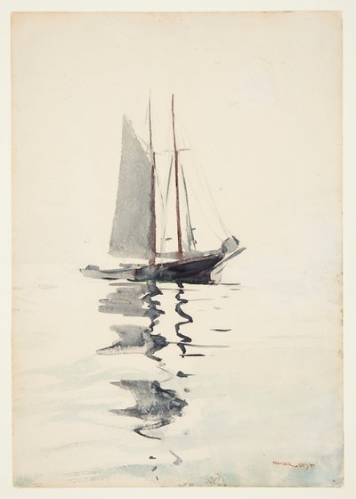 Two-masted Schooner with Dory by Winslow Homer