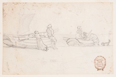 Two Boats on Beach with Figures, Cullercoats, England by Winslow Homer