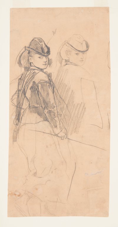 Two Studies of a Young Girl Looking Over Her Shoulder by Winslow Homer
