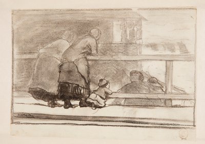Two Women and a Child at a Rail, Overlooking Beach at Tynemouth by Winslow Homer