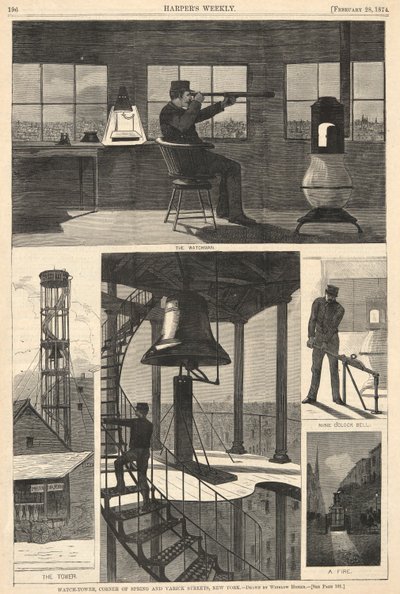 Watch-Tower, Corner of Spring and Varick Streets, New York, from Harper by Winslow Homer